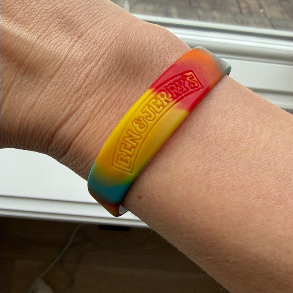 Vintage Ben & Jerry’s Logo Tie-dye Peace, Love & Ice Cream Rubber Bracelet